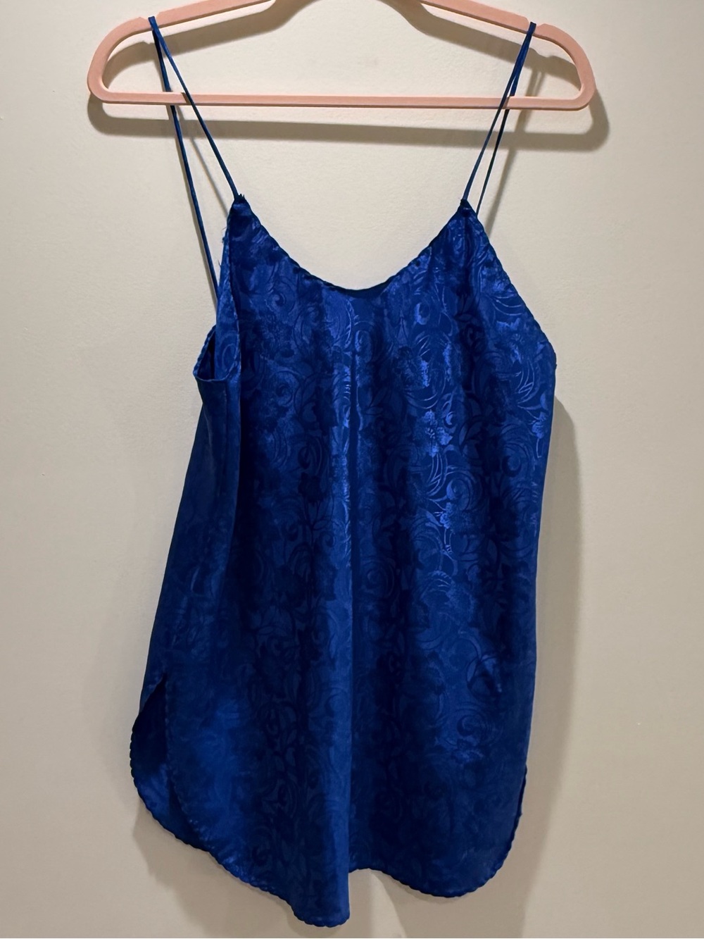 Women's Cobalt Blue Satin Imprinted Pattern Camisole Top Made in USA Medium